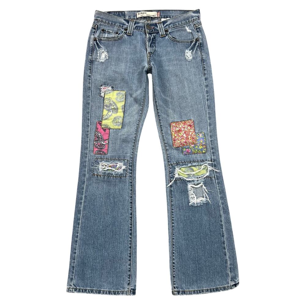 Vintage Y2K Levi's 513 Slouch Bootcut Low Rise Patchwork Denim Jeans (Sz 4)